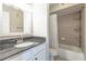Well-maintained bathroom with a tiled shower, granite vanity, and ample lighting at 1445 Monroe Ne Dr # F18, Atlanta, GA 30324