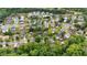 An aerial view of a neighborhood showing an abundance of trees and sidewalks at 4092 Duran Ln, Auburn, GA 30011