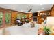 Spacious living room with wood-paneled walls, fireplace, built-in shelving, and access to the deck at 2841 Landing Dr, Marietta, GA 30066