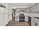 This updated kitchen boasts stainless steel appliances, gray cabinetry, and a stylish backsplash at 3910 Meeting St, Duluth, GA 30096