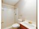 Standard bathroom with shower, toilet, and vanity at 4930 Forestglade Ct, Tucker, GA 30087