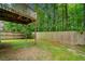 Backyard with a wooden fence and shade from a balcony deck at 164 Stoneforest Dr, Woodstock, GA 30189
