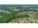 An aerial view of the community highlighting the lush greenery, neighborhood homes, and nearby lake at 2325 Manor Creek Ct, Cumming, GA 30041