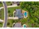 Aerial view of the landscaped backyard with pool, spa, and patio in a desirable neighborhood at 2325 Manor Creek Ct, Cumming, GA 30041