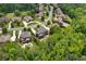 Aerial view of a residential area with stately homes, private pools, and mature trees, offering privacy and a serene environment at 2325 Manor Creek Ct, Cumming, GA 30041
