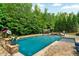 Backyard oasis with in-ground pool, spa, and stone patio surrounded by lush greenery at 2325 Manor Creek Ct, Cumming, GA 30041