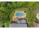 Aerial view of backyard with pool, spa, patio, and well-maintained landscaping at 2325 Manor Creek Ct, Cumming, GA 30041