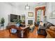 Spacious living room with hardwood floors, a fireplace, and comfortable leather seating at 132 Eagles Club Dr, Stockbridge, GA 30281