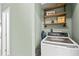 This laundry room features nice shelves, a utility sink, and a washing machine at 5006 Dekalb Way, Stone Mountain, GA 30087