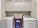Laundry room featuring overhead cabinets and side by side washer and dryer at 7511 Biltmore Ln, Douglasville, GA 30135