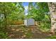 View of the backyard with a storage shed surrounded by a wood fence and mature trees, offering ample storage at 511 Robinson Se Ave, Atlanta, GA 30315