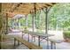 Spacious back porch with long table and benches provides ample space for outdoor gatherings at 5650 Buckleigh Pointe, Suwanee, GA 30024