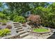 Landscaped backyard featuring stone steps, pond, and lush greenery at 608 Sherwood Ne Rd, Atlanta, GA 30324