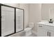 Modern bathroom featuring a glass enclosed shower and sleek black hardware at 6100 Misty Hill Ln, Buford, GA 30518