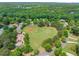 An aerial view captures a park surrounded by lush green trees in a residential area at 4525 E Point Dr, Cumming, GA 30041