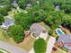 Aerial view of home with a pool, a fenced backyard and mature trees at 4525 E Point Dr, Cumming, GA 30041