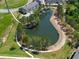 Scenic aerial view showcases a tranquil pond with surrounding landscaping, trees, and community walking paths at 1858 Perry Nw Blvd, Atlanta, GA 30318