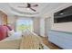 Bright main bedroom featuring a ceiling fan, TV, and view of the outdoors at 1858 Perry Nw Blvd, Atlanta, GA 30318