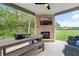Enjoyable outdoor living space with a brick fireplace and TV perfect for entertaining at 81 Homesite Hartsfield Rd, Mcdonough, GA 30253