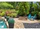 Landscaped backyard featuring a stone fire pit with Adirondack chairs and lush greenery at 4388 Cades Pointe, Marietta, GA 30066