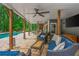 Inviting covered patio with comfortable seating, ceiling fans, and views of the pool and backyard at 1100 Lady Slipper Way, Canton, GA 30115