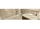 Bathroom featuring a bathtub with shower and granite countertop at 5010 Lynnonhall Ct, Stonecrest, GA 30038