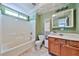 Bathroom with combined shower and tub, vanity, and essential fixtures, presenting an opportunity for an upgrade at 239 Clear Brook Trl, Douglasville, GA 30134