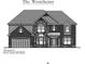 An illustration of the house elevation, highlighting stone, brick, and shake accents at 4100 Secret Shoals Way, Buford, GA 30518
