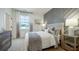 Bedroom with a grey accent wall, modern furnishings, and a light grey color palette at 1846 Butterfly Way, Marietta, GA 30066