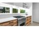 Modern kitchen featuring wooden cabinets, stainless steel appliances, and three large windows at 53 Daniel Se St, Atlanta, GA 30312
