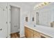 Bathroom featuring granite vanity, hardwood floors and modern fixtures at 24 Fossetts Nw Cv, Cartersville, GA 30121