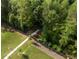 This aerial view showcases the neighborhood's green spaces and walking path surrounded by lush trees at 3723 Silvery Way, Powder Springs, GA 30127