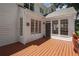 An eye-level shot of the rear deck featuring wood floors and multiple windows to the house at 1915 Milfield Cir, Snellville, GA 30078