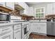 Well-appointed kitchen featuring white cabinets and backsplash with modern countertops at 26 Springbottom Dr, Lawrenceville, GA 30046