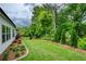 Well-maintained backyard with a lush lawn and decorative garden beds lined with mulch at 714 Chipping Sparrow St, Canton, GA 30115