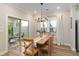 Dining area featuring wood table, chandelier, and sliding door to patio at 714 Chipping Sparrow St, Canton, GA 30115