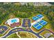 Aerial view of community amenities, including a pool, tennis courts, and a clubhouse at 2470 Crimson Downs Dr, Cumming, GA 30040