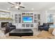 Bright living room with a fireplace, a large television, and built-in shelving, perfect for entertaining at 2470 Crimson Downs Dr, Cumming, GA 30040