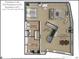Detailed floor plan with dimensions of 1 bed/1 bath layout, plus flex space, living and laundry at 878 Peachtree Ne St # 431, Atlanta, GA 30309
