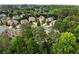 Aerial view of a residential area with winding streets and mature trees, highlighting the neighborhood's charm at 210 Wentworth Ter, Alpharetta, GA 30022