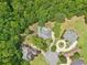 Aerial view of homes featuring mature trees, circular driveways, and manicured lawns at 3235 Munsey Ct, Cumming, GA 30041