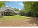 Spacious backyard with a well-kept lawn, mature trees, and ample space for outdoor activities at 3235 Munsey Ct, Cumming, GA 30041