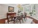 Dining room with dark wood floors, decorative lighting, and a large bay window at 3235 Munsey Ct, Cumming, GA 30041