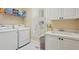 Bright laundry room with white cabinets, a utility sink, and a front-loading washer and dryer at 3235 Munsey Ct, Cumming, GA 30041