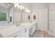 Bright primary bathroom featuring double vanity, modern lighting, and a soaking tub at 3235 Munsey Ct, Cumming, GA 30041