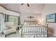 Bedroom with elegant decor, vaulted ceiling, and ample natural light from large bay windows at 3235 Munsey Ct, Cumming, GA 30041