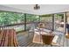 Relaxing screened porch with outdoor furniture and views of the landscaped backyard and a glimpse of the refreshing pool at 5247 Hayden Farms Dr, Powder Springs, GA 30127