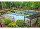 Beautiful swimming pool surrounded by trees, lawn furniture, landscaping, and a tennis court at 1301 Cumberland Se Ct, Smyrna, GA 30080