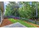 Tranquil backyard with mature trees, a wood fence and a bright patio slab at 2319 Alnwick Dr, Duluth, GA 30096