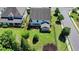 Aerial view of a well-maintained backyard with lush lawn, manicured landscaping, and a covered patio, showcasing outdoor living at 3910 Cameron Ct, Cumming, GA 30040